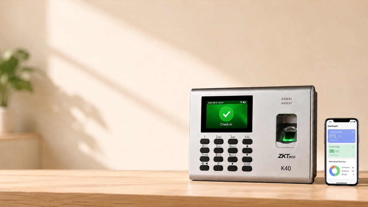 ZKTeco K40 biometric device synced with comprehensive attendance software